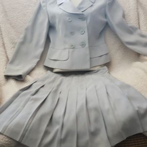 Smart Grey Blazer and Pleated Skirt Suit